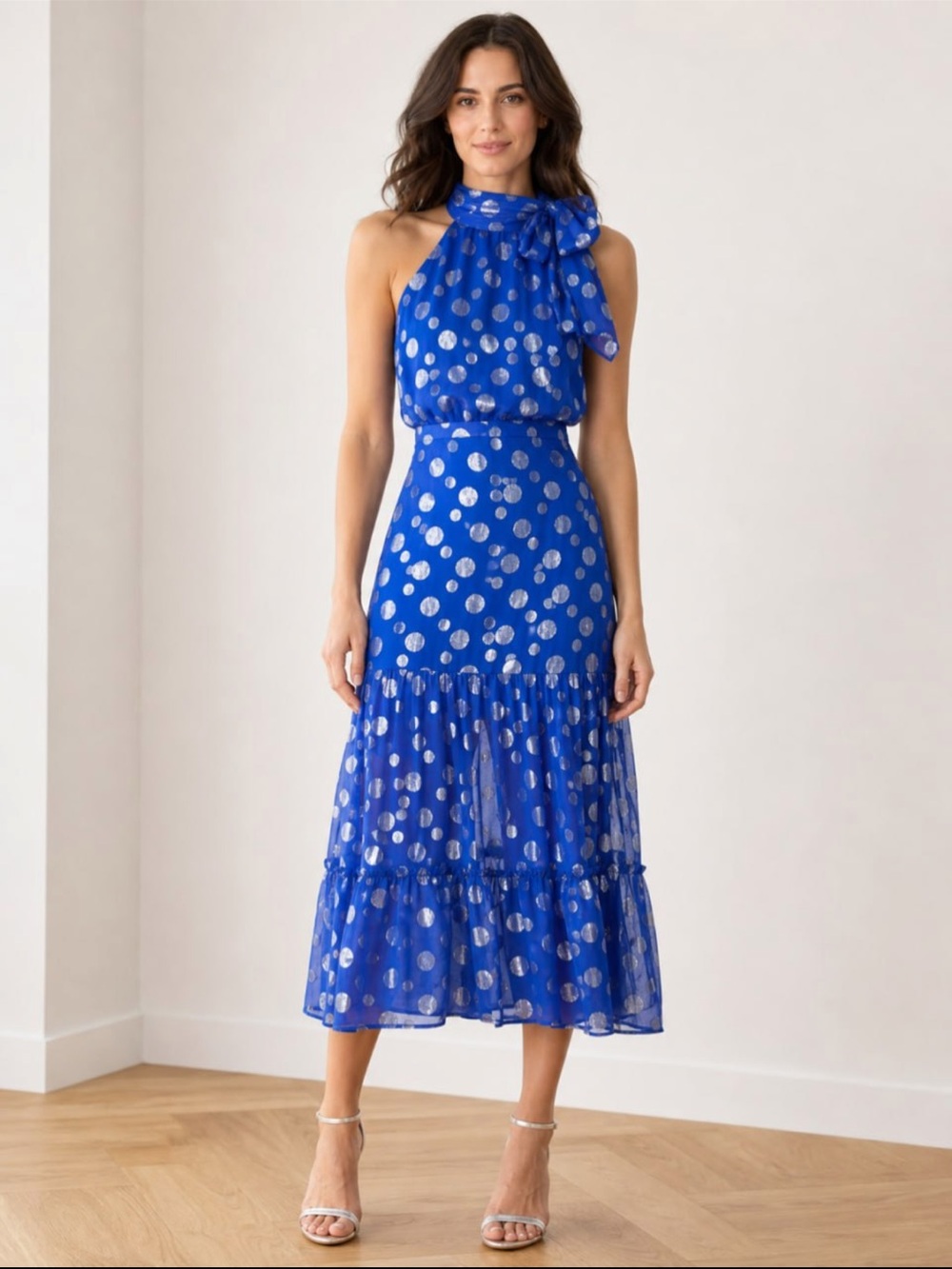RIXO Royal Blue Halter Maxi Dress with Silver accents size small - Picture 12 of 12